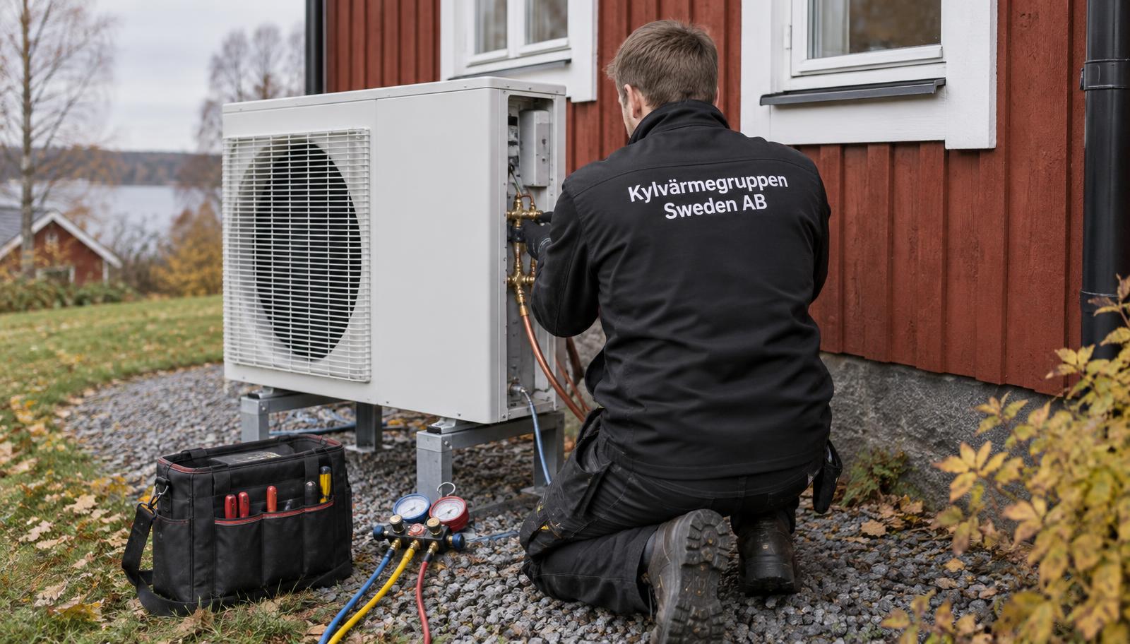 Tekniker installerar en luftvärmepump